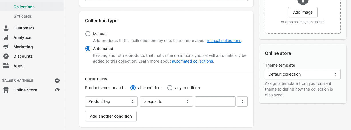 Add smart / automated collection on Shopify