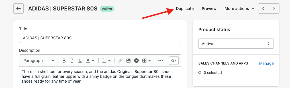 Duplicate products on Shopify